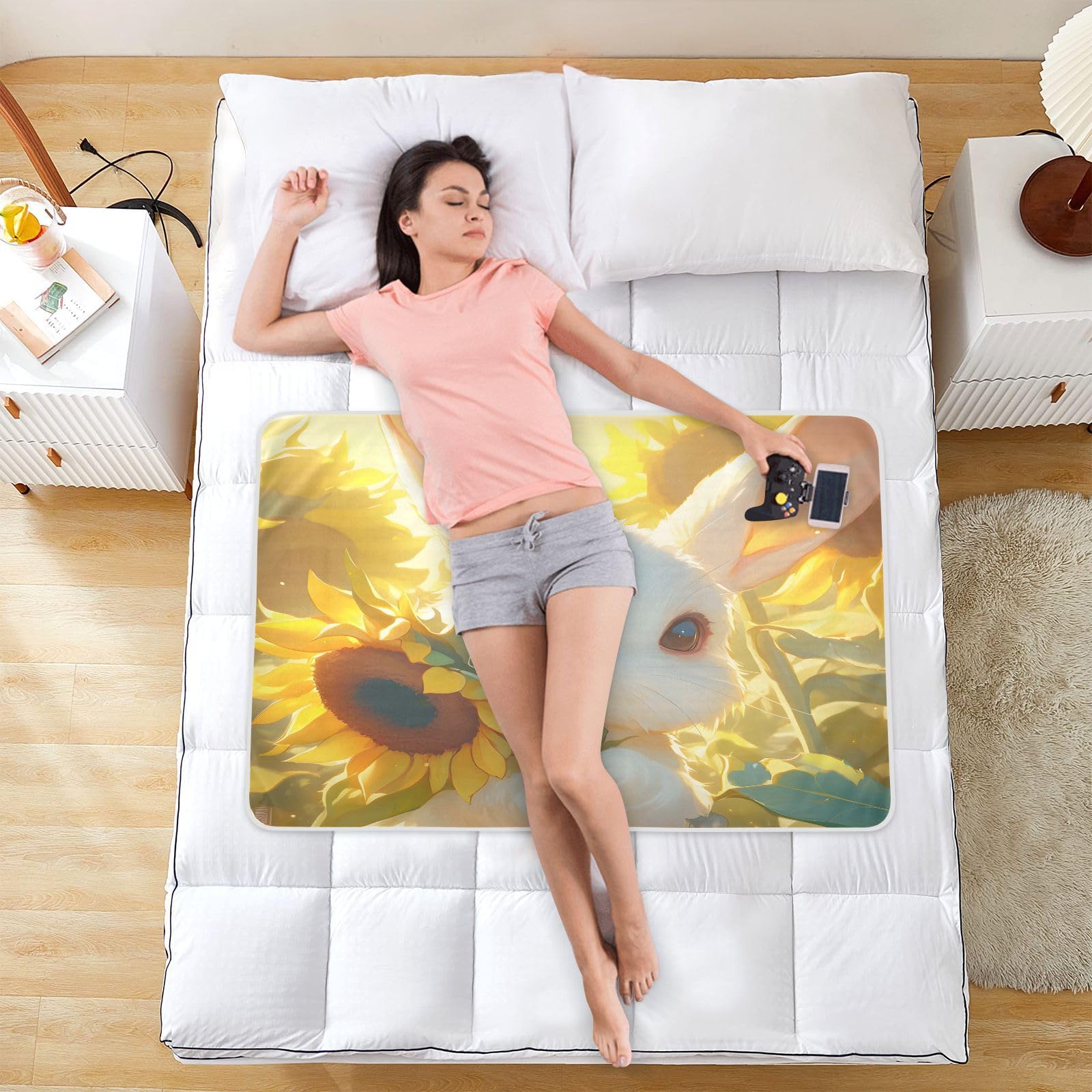 CEBUGI 34” x 52”Washable Underpads Heavy Absorbency Waterproof Incontinence Bed Pads Rabbit Sunflower Pee Pads for Adults Kids and Baby