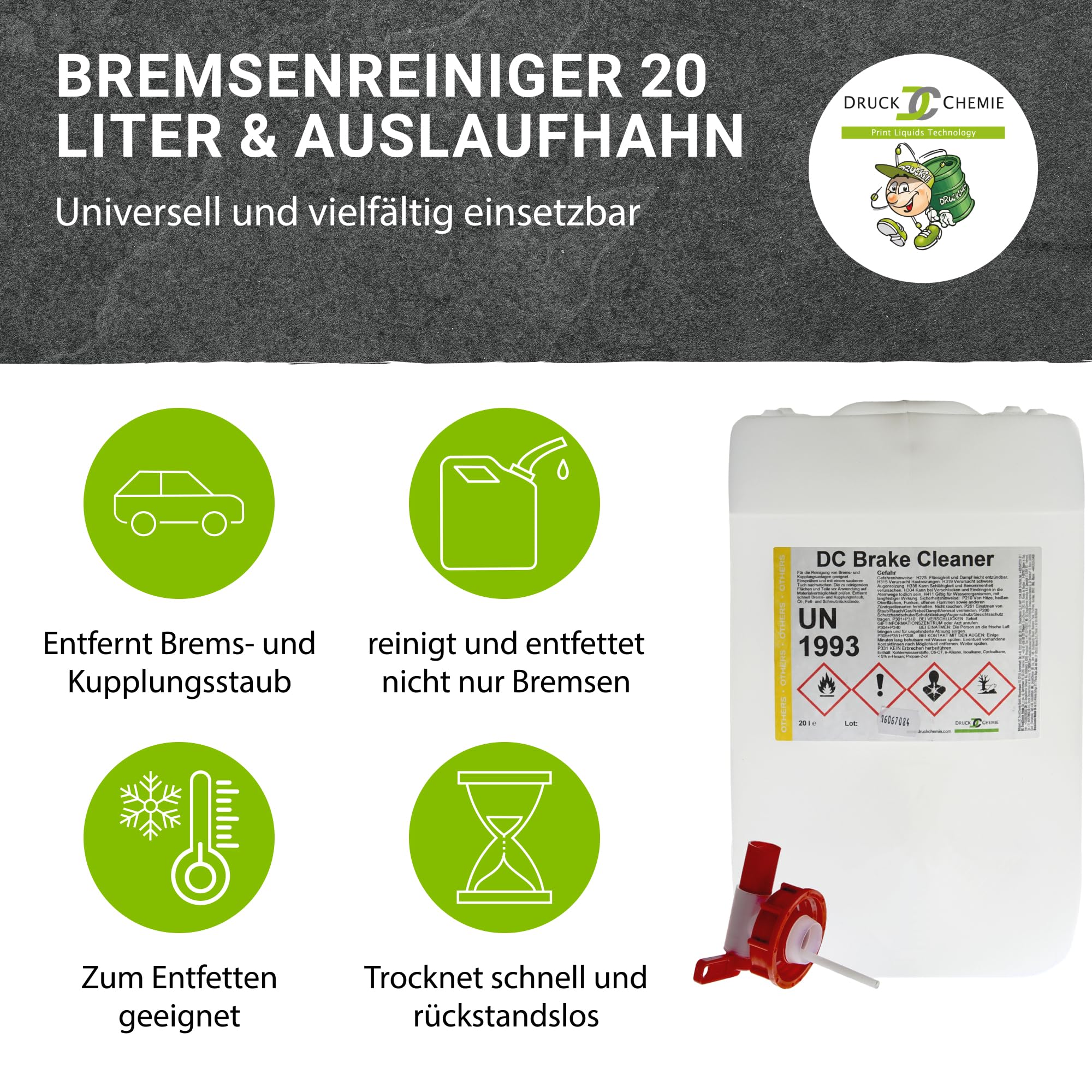 Bremsenreiniger Kanister 20L acetonfrei Auslaufhahn Brake Cleaner Teilereiniger