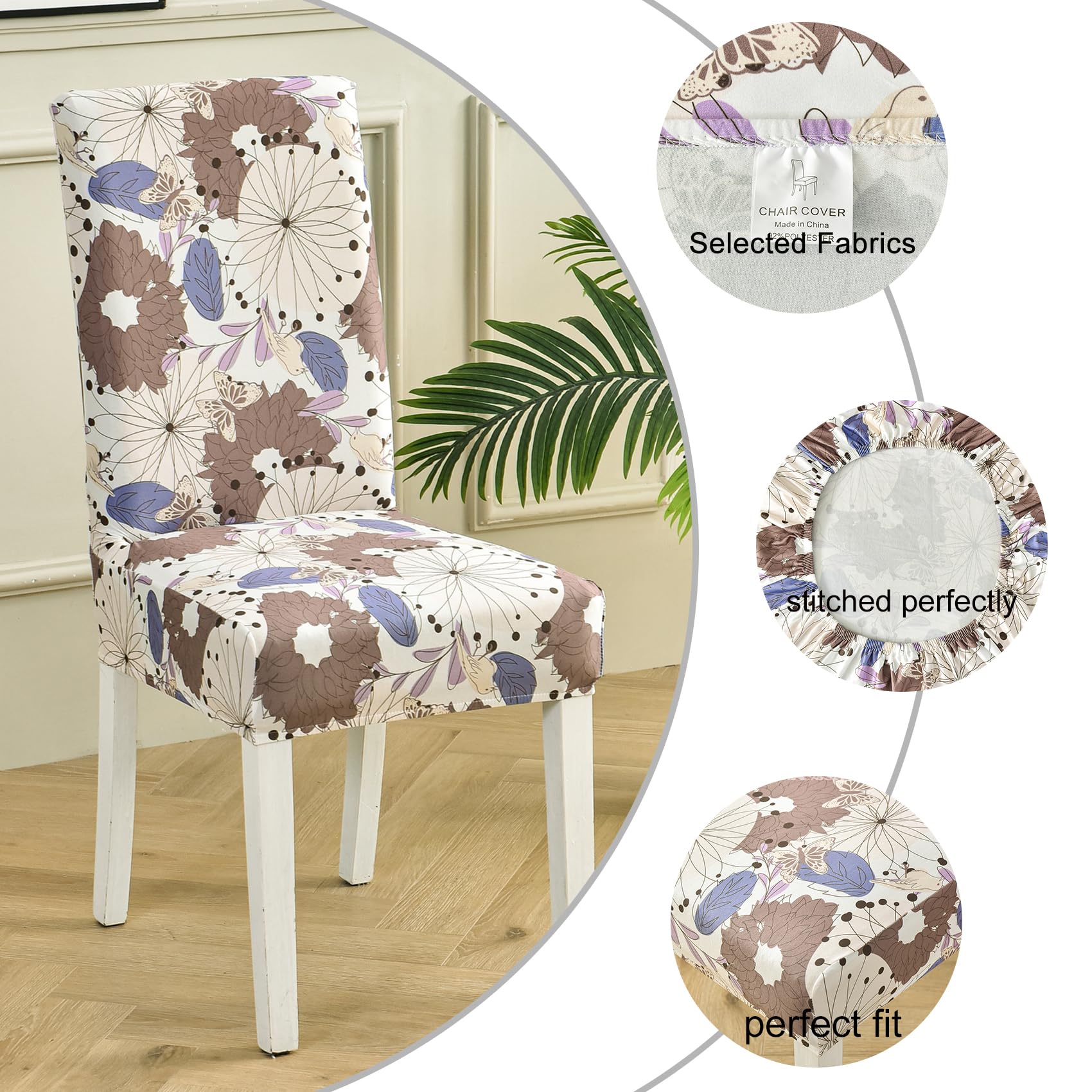 HZDHCLH Chair Covers Slipcovers 4/6 PCs Stretch Removable Washable Short Dining Chair Protector Cover Seat for Hotel,Dining Room,Ceremony (butterfly flowers,6 PCS) - Image 2