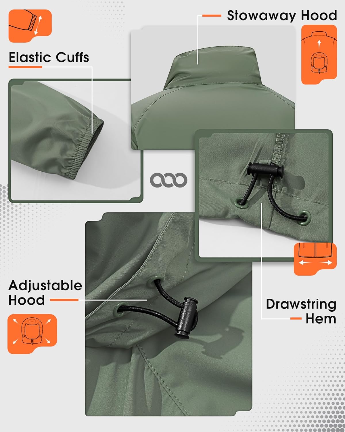 33,000ft Men's Rain Jacket Waterproof Lightweight Raincoat Packable Rain Shell Windbreaker with Hood for Golf Hiking Travel - Image 3