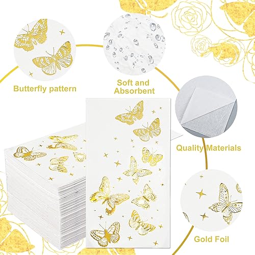 Miniatura 3 de 120 servilletas de papel de mariposa dorada servilletas de papel de aluminio dorado servilletas desechables de mariposa toallas de mano de papel