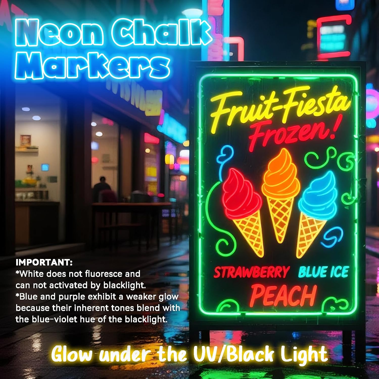 8 UV Neon Chalk Markers Glow in the Dark under Blacklight, Jumbo Liquid Chalk Markers Erasable 10mm 3 In 1 Nib, Fluorescent Paint Pens For Car Window Glass Blackboard Poster Painting DIY Craft