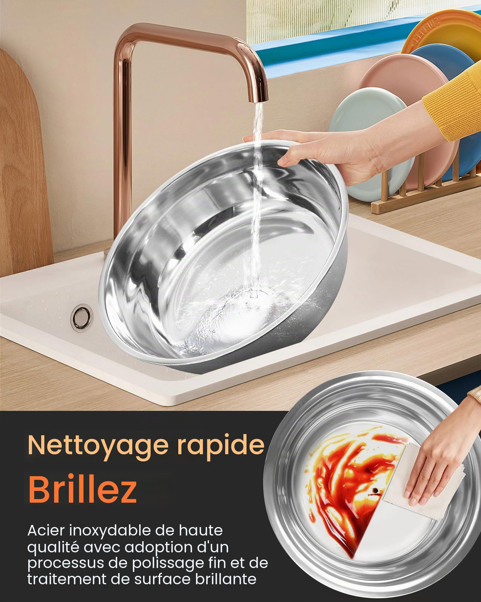 6L Chafing Dish Buffet,[Solide et Durable, Haute qualité],2 Récipients de Maintien au Chaud en Acier Inoxydable Ronds Or Rose [élégant Or Rose et Argent] Adaptés à Chaque fête