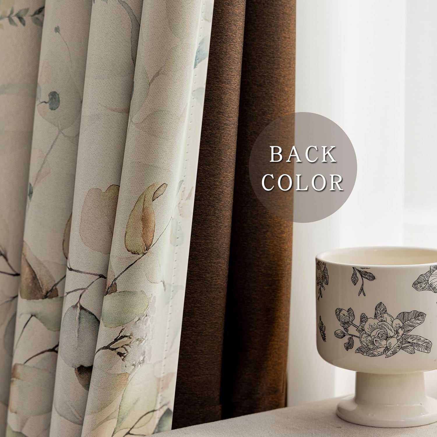 SUOUO Brown Floral Blackout Curtains for Bedroom 96 inches Long Print Vintage Leaf Room Darkening Window Drapes for Living Room 2 Panels