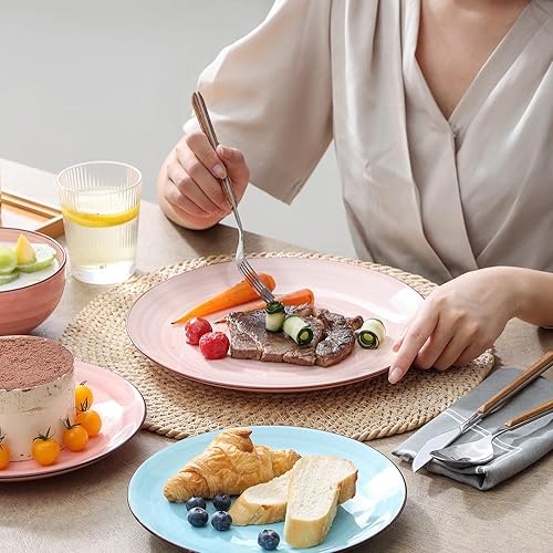 Miniatura 4 de Selamica Platos llanos de cerámica de 10 pulgadas, platos grandes de ensalada de postre, plato de porcelana para aperitivo, panqueques, filete,