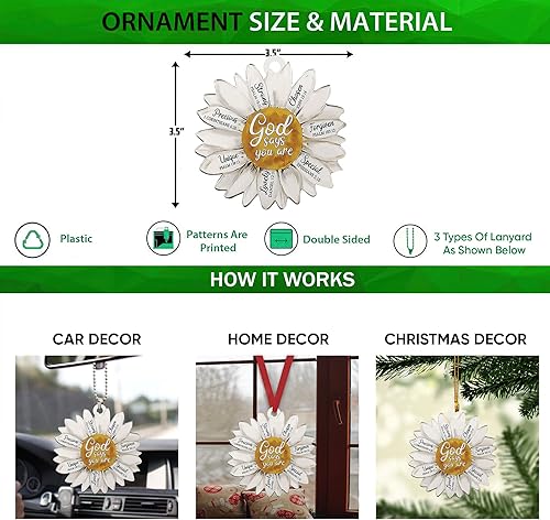 Miniatura 2 de Talataca Margarita blanca cristiana Jesús Dios dice que eres fuerte elegido 2D espejo retrovisor plano coche accesorios de árbol de Navidad