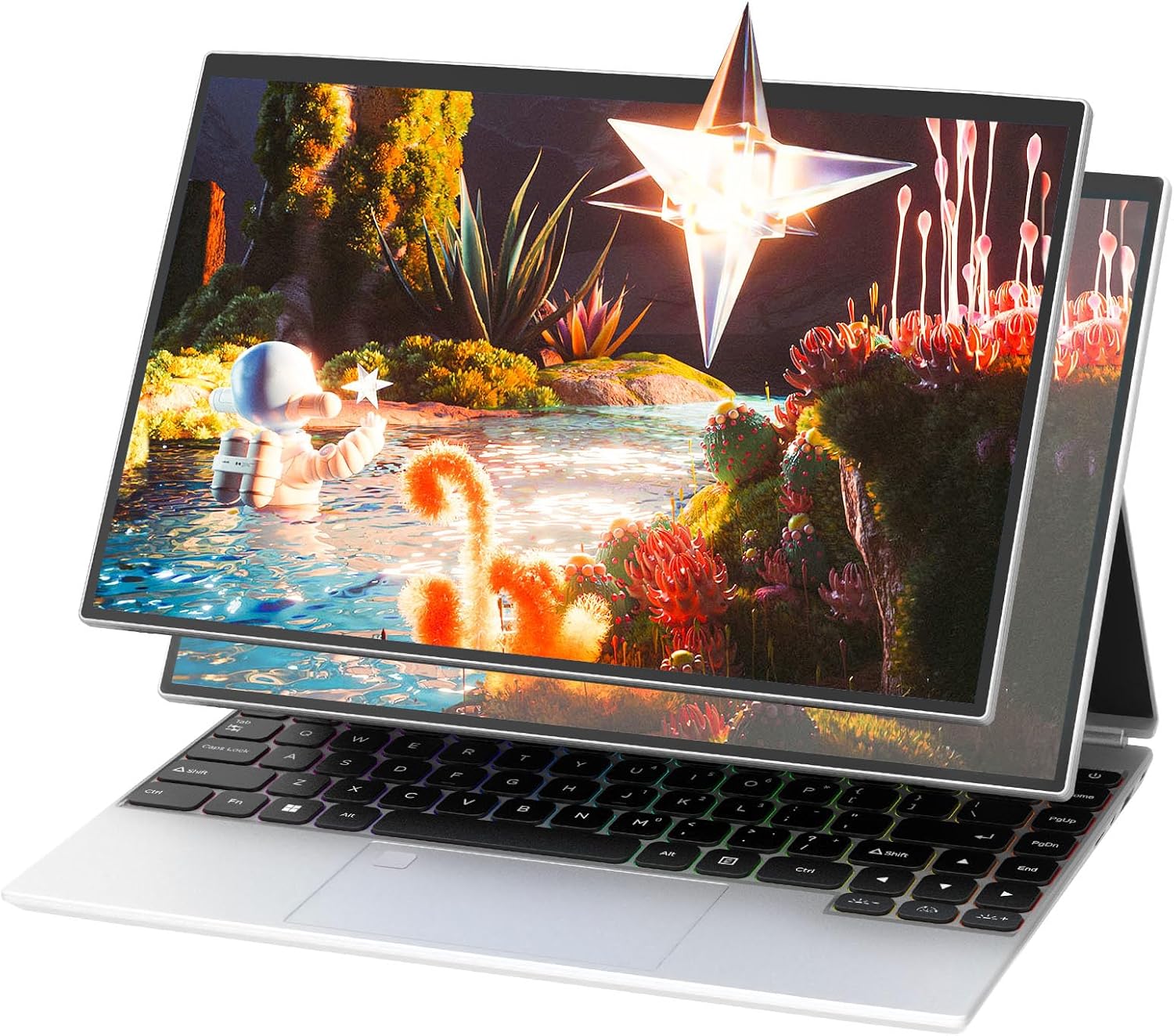 14" 4 in 1 Studio Touchscreen Tablet Laptop,1920x1200 IPS,16GB DDR4,Quad-Core Celeron N5105（up to 2.9GHz）,Colorful Backlit Keyboard,Windows 11,Type-C (Silver/256G SSD)