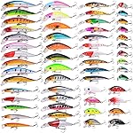 Aorace 56pcs Fishing Lures Large Hard Bait Minnow VIB Lure with Treble Hook Life-Like Swimbait Fishing Bait Popper Crankbait Vibe Sinking Lure for Bass Trout Walleye Redfish