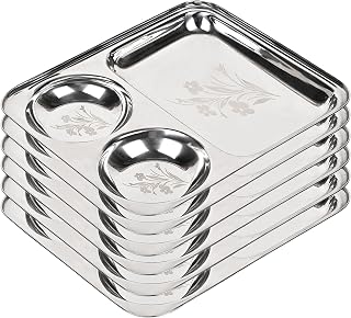 KC Stainless Steel Laser Partition Plate 3 in1 | Bhojan Thali | Dinner Plate Set of 6 Price In India