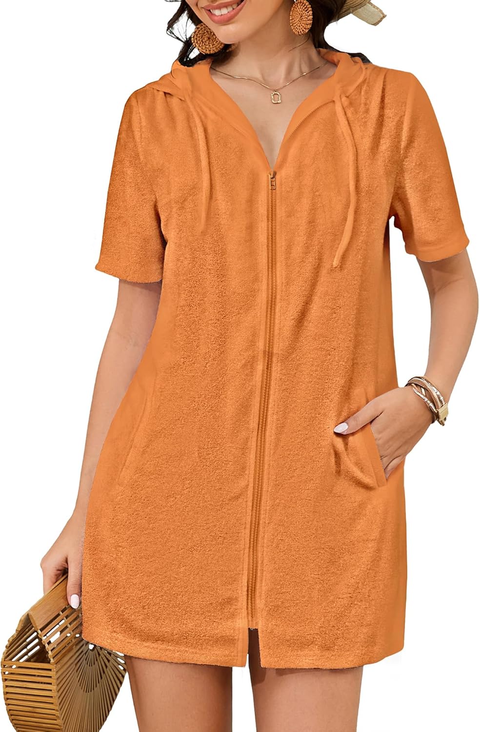 Bsubseach Terry Cloth Cover Up - Women 2026 Zipper Swimsuit Coverup Hooded Swim Robes Beach Coverups with Pockets