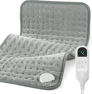 Electric Heating Pad for Back Pain and Period Cramps, Fast Heating Relief Shoulder, Muscle Aches, Arthritis Pain, 6 Heat Settings, 4 Timers, Moist & Dry Use, Machine Washable, 12"x 24"