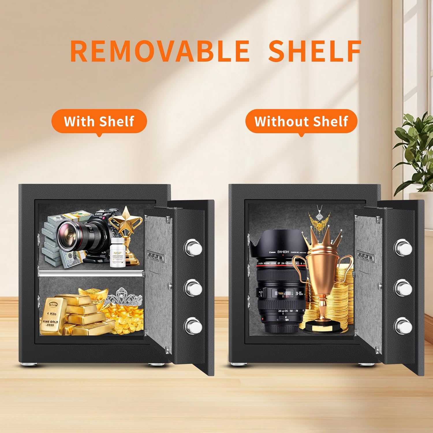 HSGCJS Biometric Fingerprint Safe, Home Safes Box with full Digital Keypad,Security Safe For Home,Office and Hotel-1.93 Cubic Feet - Image 6