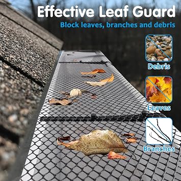Air Jade Gutter Guard, 6 x 40Ft Plastic Gutter Guards Mesh, Gutter Leaf, Twig, Branch Filter with Clips for Easy DIY Installation, Universal Fit 4, 5, 6 Gutter System, Black