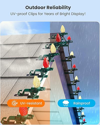 Miniatura 5 de SURAIELEC C9 Luces LED de Navidad con clips, 67 pies, 100 luces de techo de Navidad para exteriores con clips de resorte, luces rojas y blancas