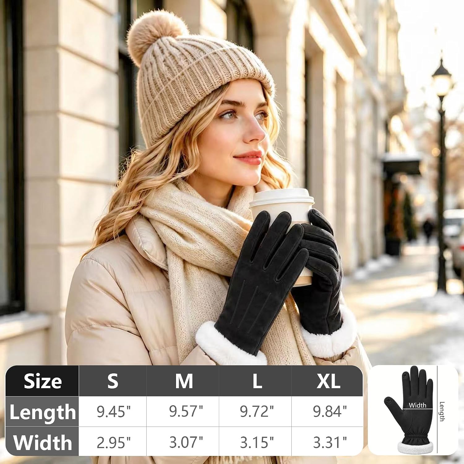 Winter Gloves Windproof Warm Touchscreen For Women Suede Fleece Lined For Running Biking Driving Cold Weather