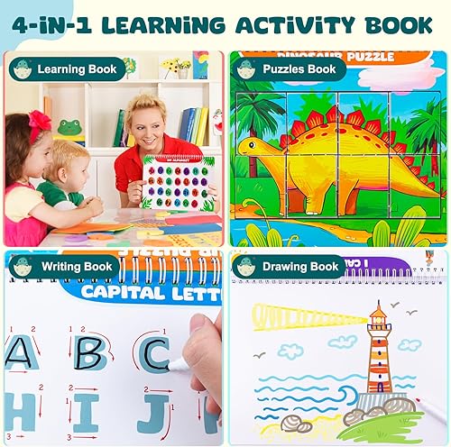 Miniatura 4 de Foayex Libros de dinosaurios para niños de 4, 5, 6, 7, 8 años, libro de trabajo de aprendizaje ABC de jardín de infantes con rastreo, actividades de