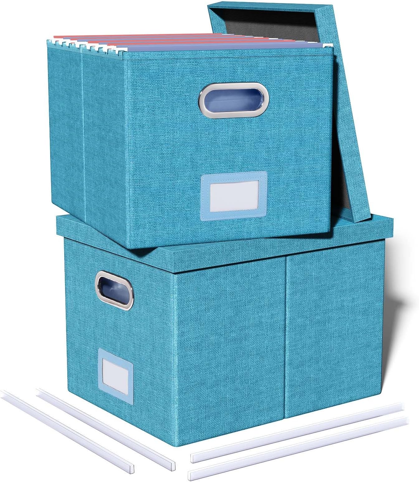 Oterri 2 Pack File Storage Organizer Box,Filing Box,Portable File Box with Lid,Fit for Letter/Legal File Folder Storage,Calamine Blue+Cobalt Green-Box only