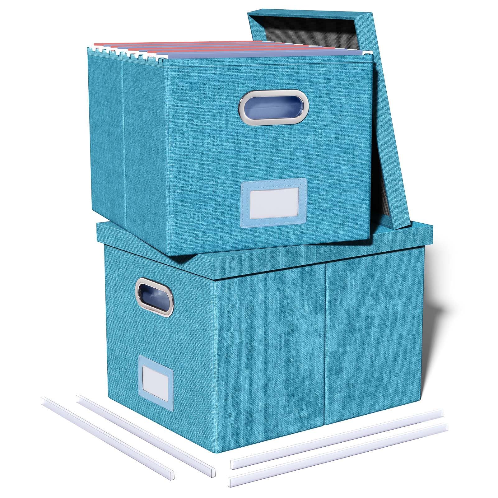 Oterri 2 Pack File Storage Organizer Box,Filing Box,Portable File Box with Lid,Fit for Letter/Legal File Folder Storage,Calamine Blue+Cobalt Green-Box only