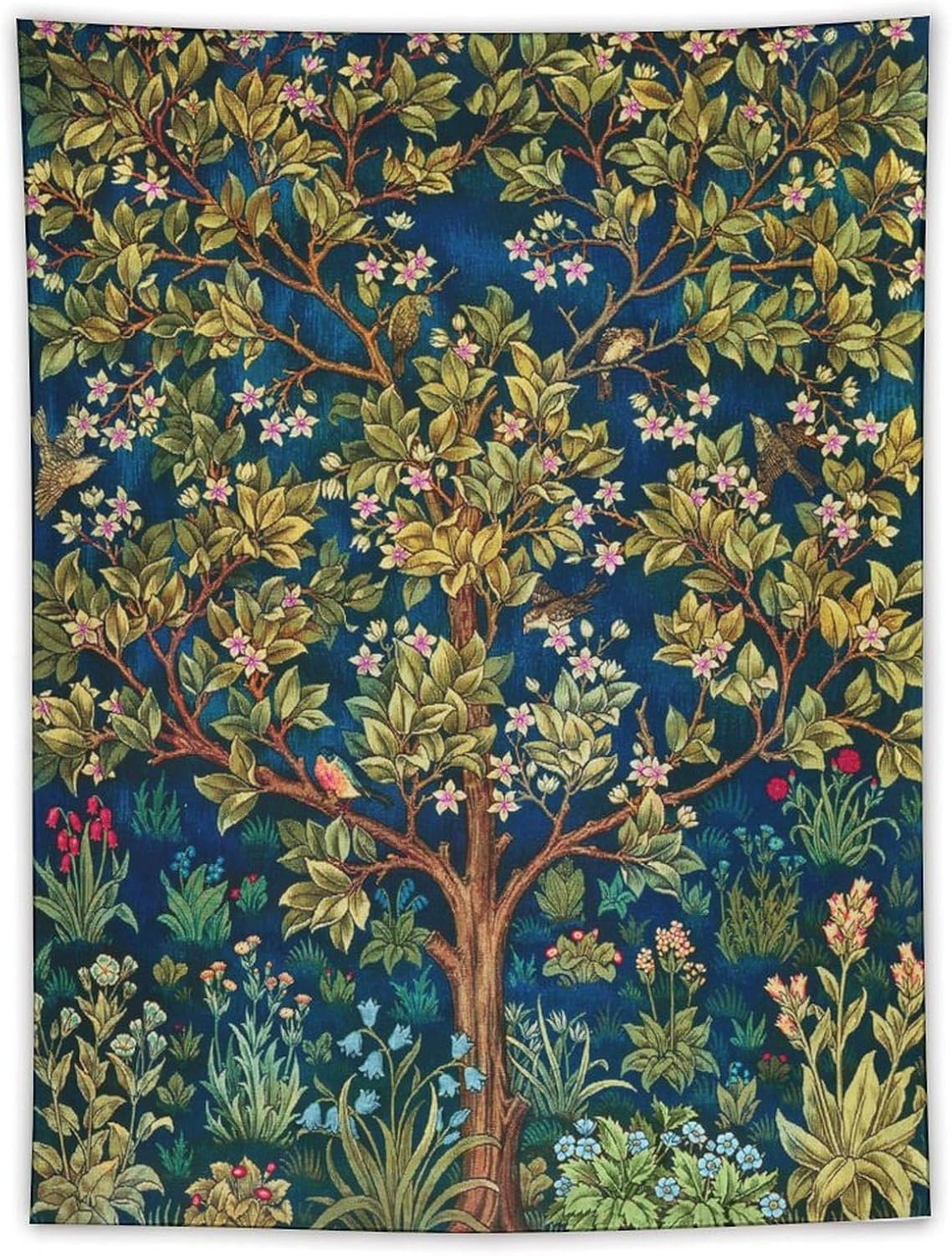 William Morris Tree of Life Tapestry Wall Hanging,Medieval Classic Vintage Flowers Pattern Modern Wall Art Decor,Retro Floral Home Decoration for Bedroom Living Room Dorm W60 x 80H Inch