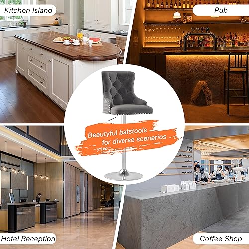 Miniatura 30 de ABET Juego de 2 taburetes de bar, taburetes de altura de mostrador con reposapiés, silla giratoria ajustable de terciopelo para isla de cocina con