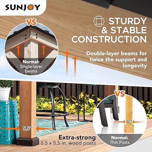 Miniatura 4 de Sunjoy A102008400 - Cenador de 8 x 8 pies, con marco de cedro y techo duro de acero de 2 niveles