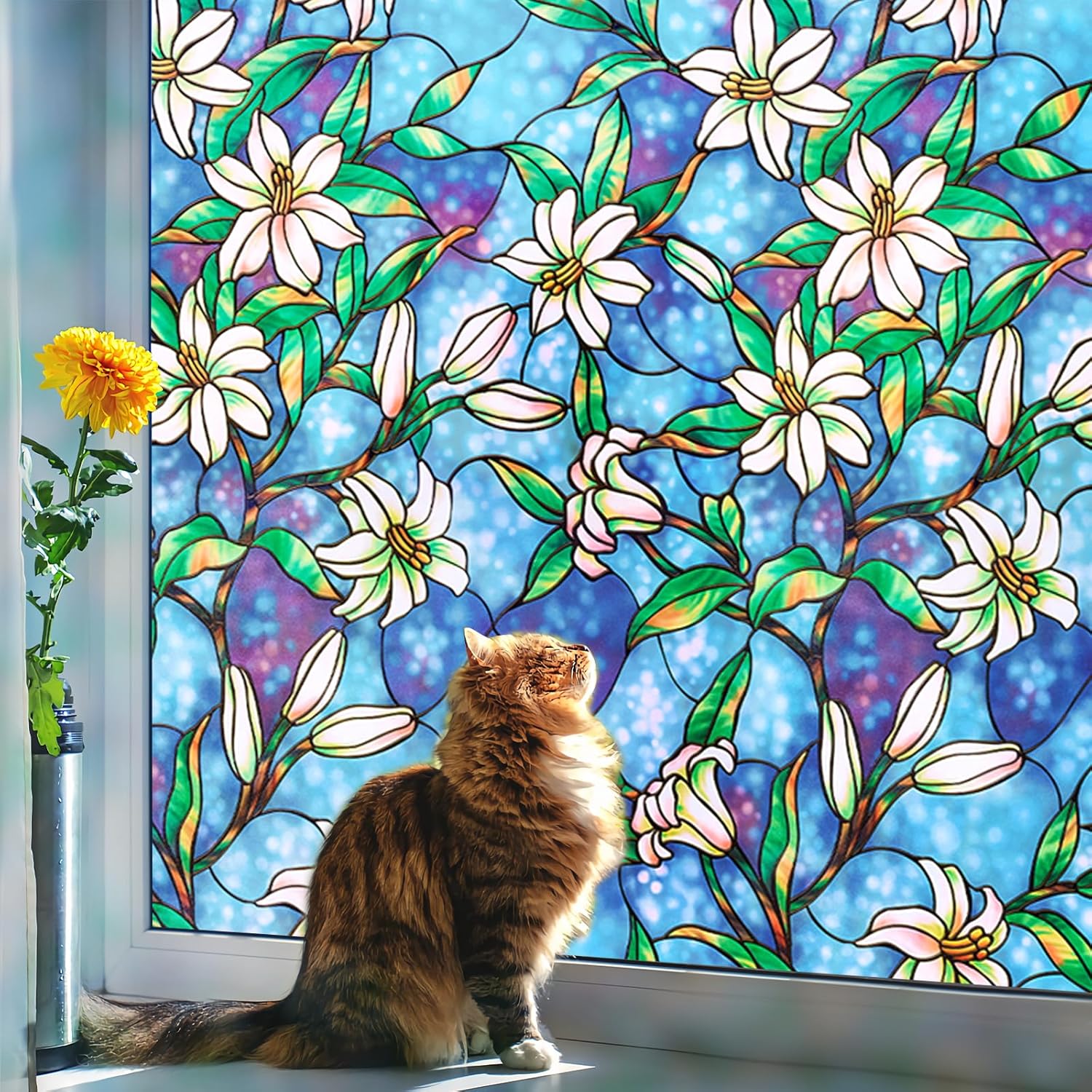 Coavas Stained Glass Window Film?Static Cling Window Privacy Film Decorative UV Sun Blocking Non-Adhesive Glass Window Covering for Home Bathroom?Blue,29.5 x 78.7inch? Blue 29.5 x 78.7inch