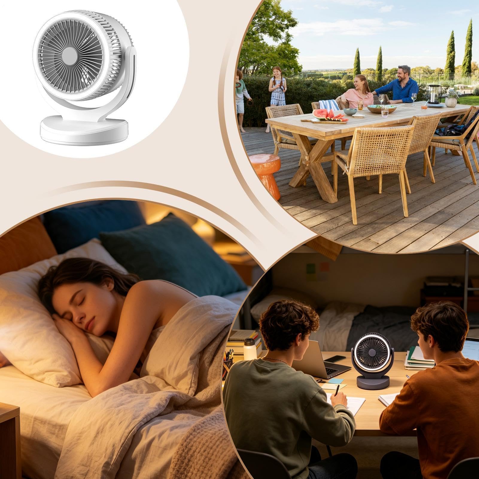 Ventilatori da tavolo per la camera da Portatile 2400mAh Ricaricabile 3 | Ventilatore Raffrescante Desktop Per Donne Uomini Appartamento Studio Camera Da Soggiorno Casa