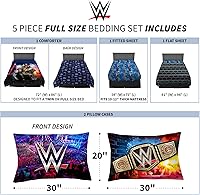 Vista 4 de Franco Juego de edredón y sábanas súper suaves para niños, 5 piezas, tamaño matrimonial, WWE