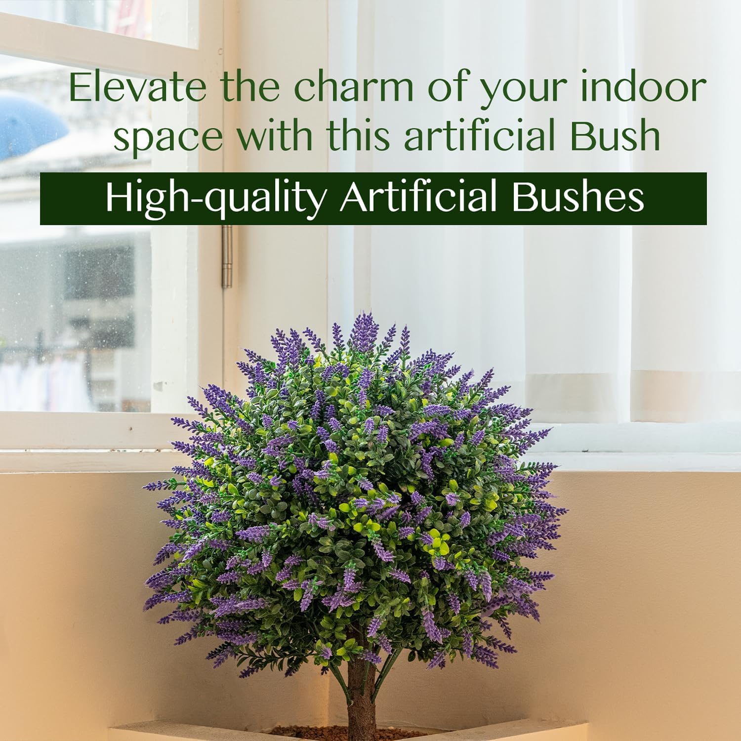 Lavender Boxwood Ball Tree, UV Resistant, Simulated Green Bush, Artificial Lavender Tree Outdoor Set of 2 (24.5Inch) with Ground Plugs Fake for Indoor Outdoor Front Porch Gardens