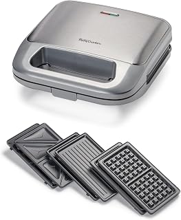 3-in-1 Indoor Grill, Sandwich/Panini Press & Waffle Maker Plus, Electric Grill Indoor with Interchangeable Non-Stick Plates, 750 Watts, BC-4965S, Silver