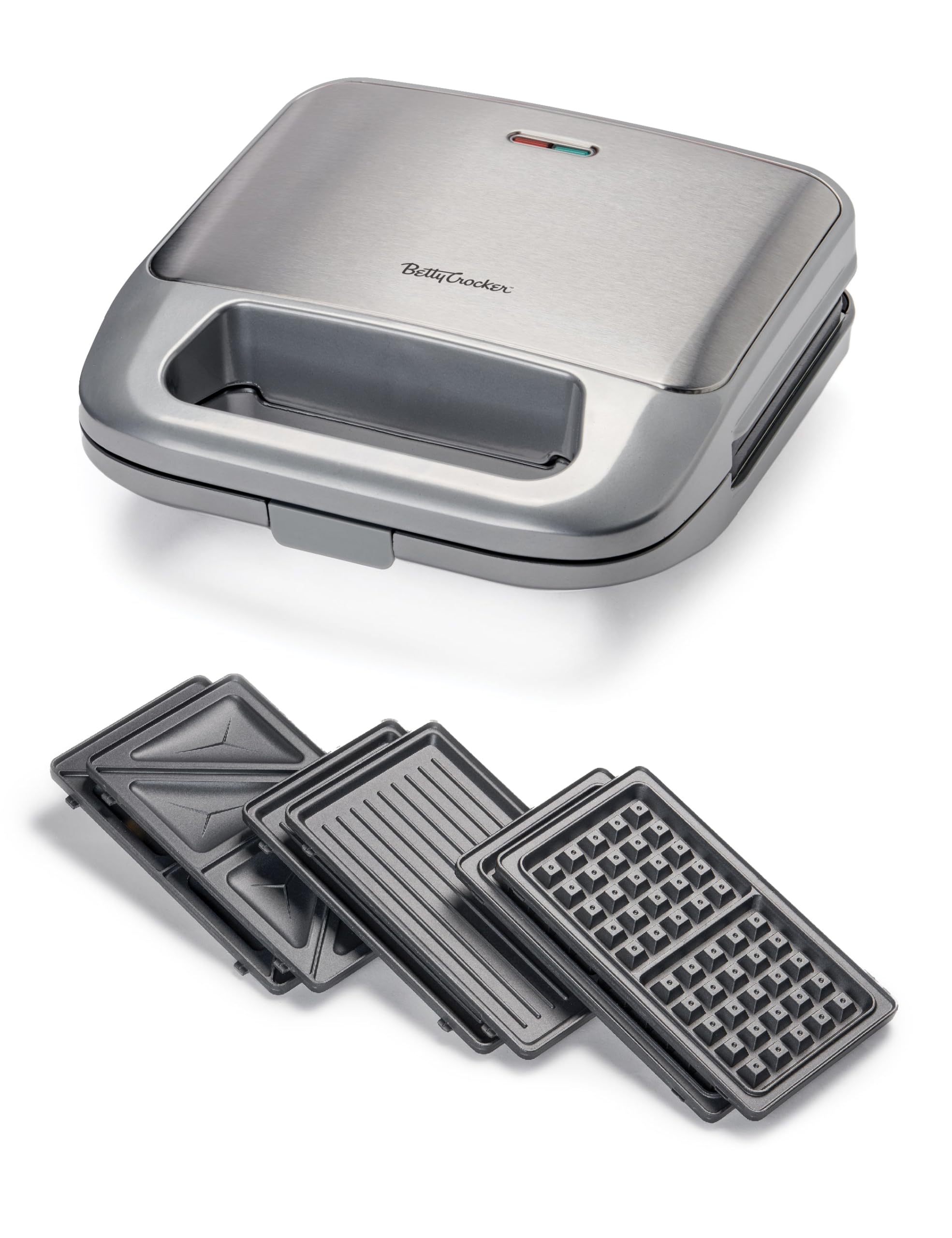 3-in-1 Indoor Grill, Sandwich/Panini Press &amp; Waffle Maker Plus, Silver