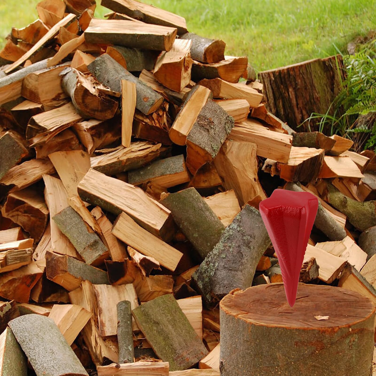 Lot de 2 cales à fendre de bois diamantées de 2 tailles, 1,6 kg, 2,3 kg, 4 directions en acier, cale à 4 voies pour fendre le bois, rouge