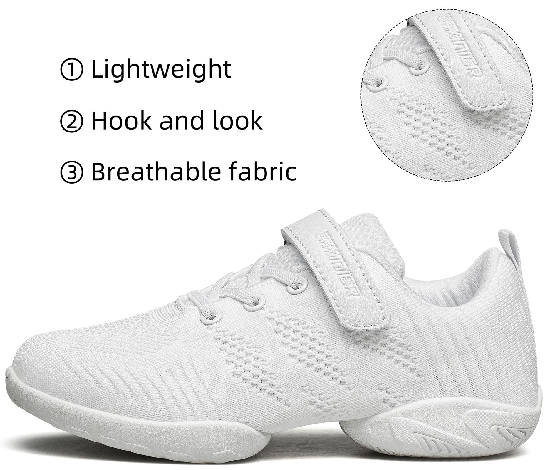 BAXINIER Girls White Cheerleading Dance Shoes Breathable Youth Cheer Competition Sneakers Athletic Training Tennis Shoes