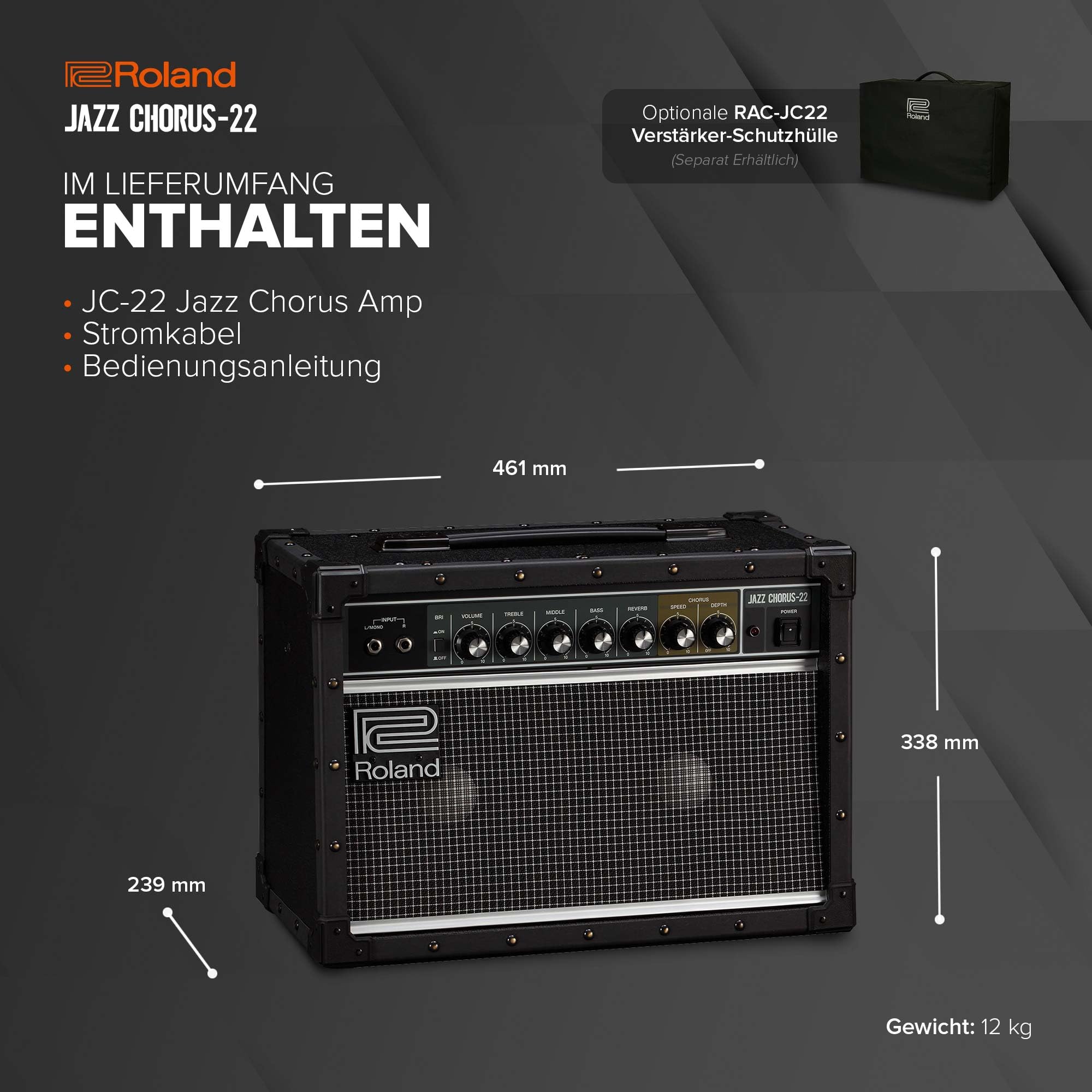 Roland JC-22 Jazz Chorus | Ultrakompakter Gitarrenverstärker | Legendärer JC Clean-Sound | Einzigartiger Chorus-Effekt | Leistungsstarker 30 Watt Stereoverstärker | Zwei 6,5” Lautsprecher