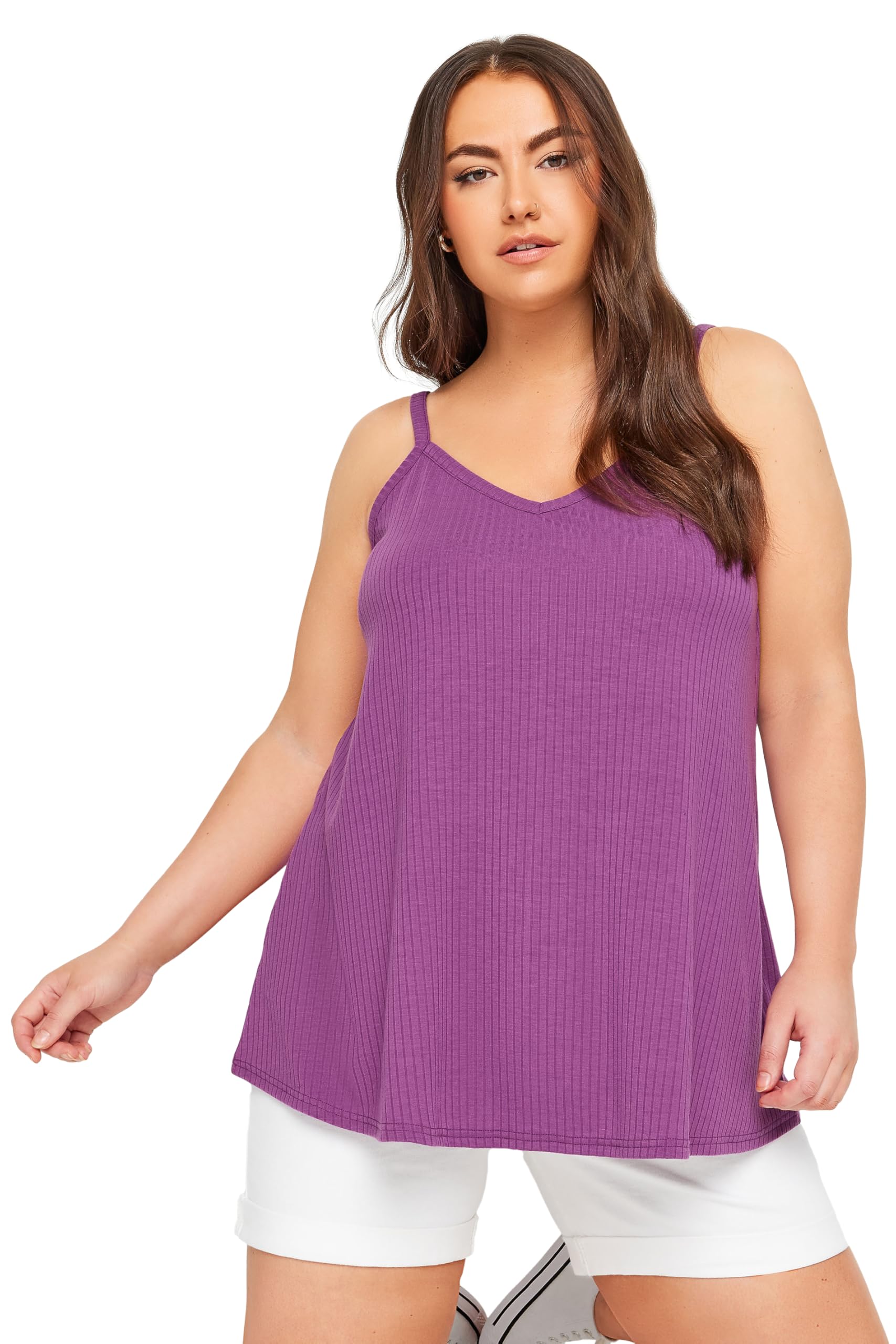 Yours Women's Purple Curve Ribbed Swing Cami Top - Plus Curve 18 Plus