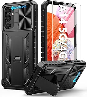 FNTCASE for Samsung Galaxy A14 Case: Protective Shockproof Rugged Military Grade Drop Protection A14 4G/5G Phone Cover with Kickstand | TPU Matte Textured Tough Hybrid Hard Bumper Cases - Black