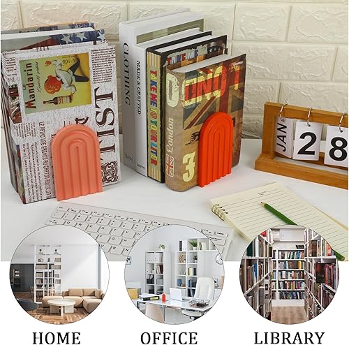 Miniatura 6 de Harloon Sujetalibros boho lindo bohemio con extremos de libro de madera arcoíris para estantes, películas decorativas, Cds, 5 x 4 x 3 pulgadas