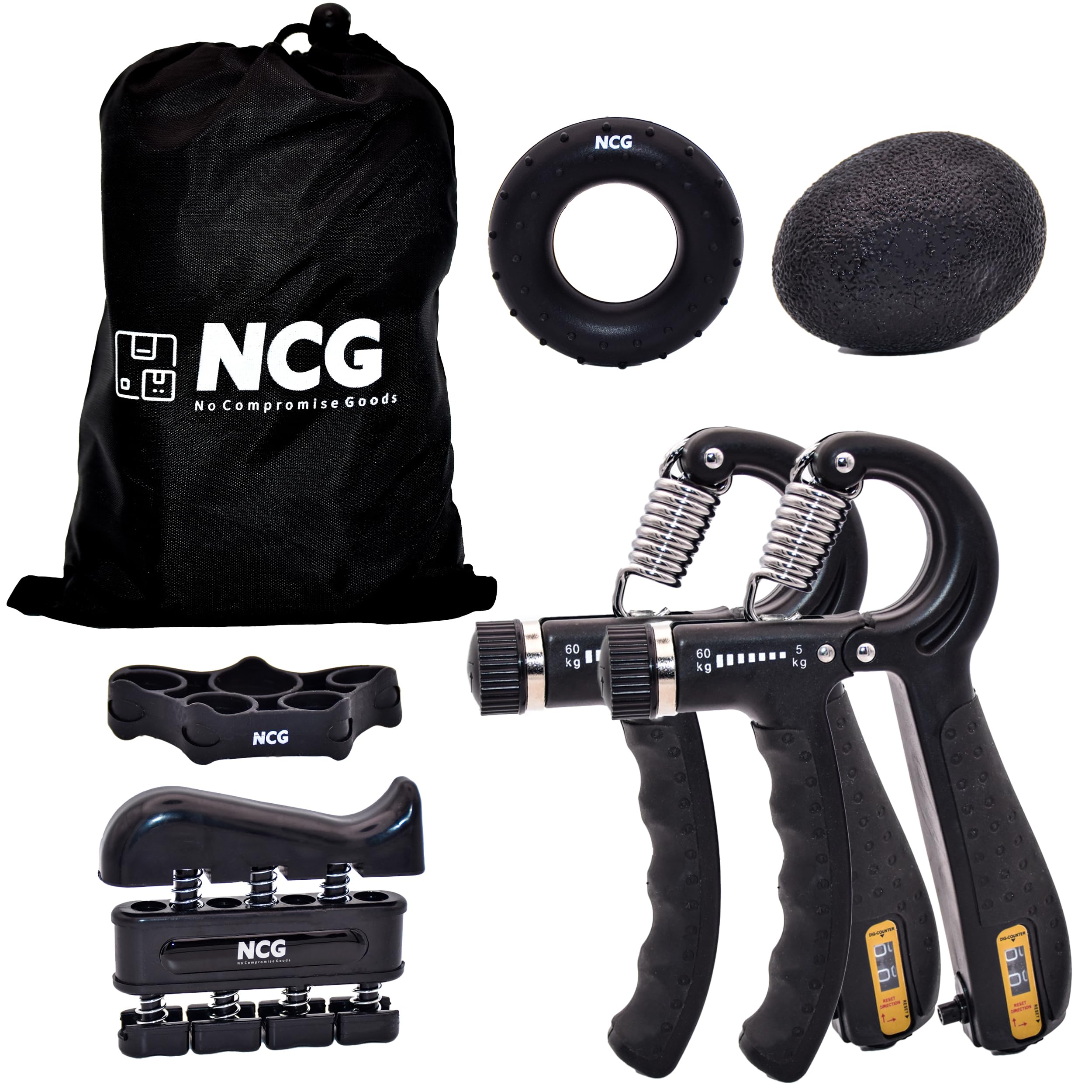 NCG Forearm Grip Hand Grips Strengthener Kit - 6-Pack Adjustable Resistance