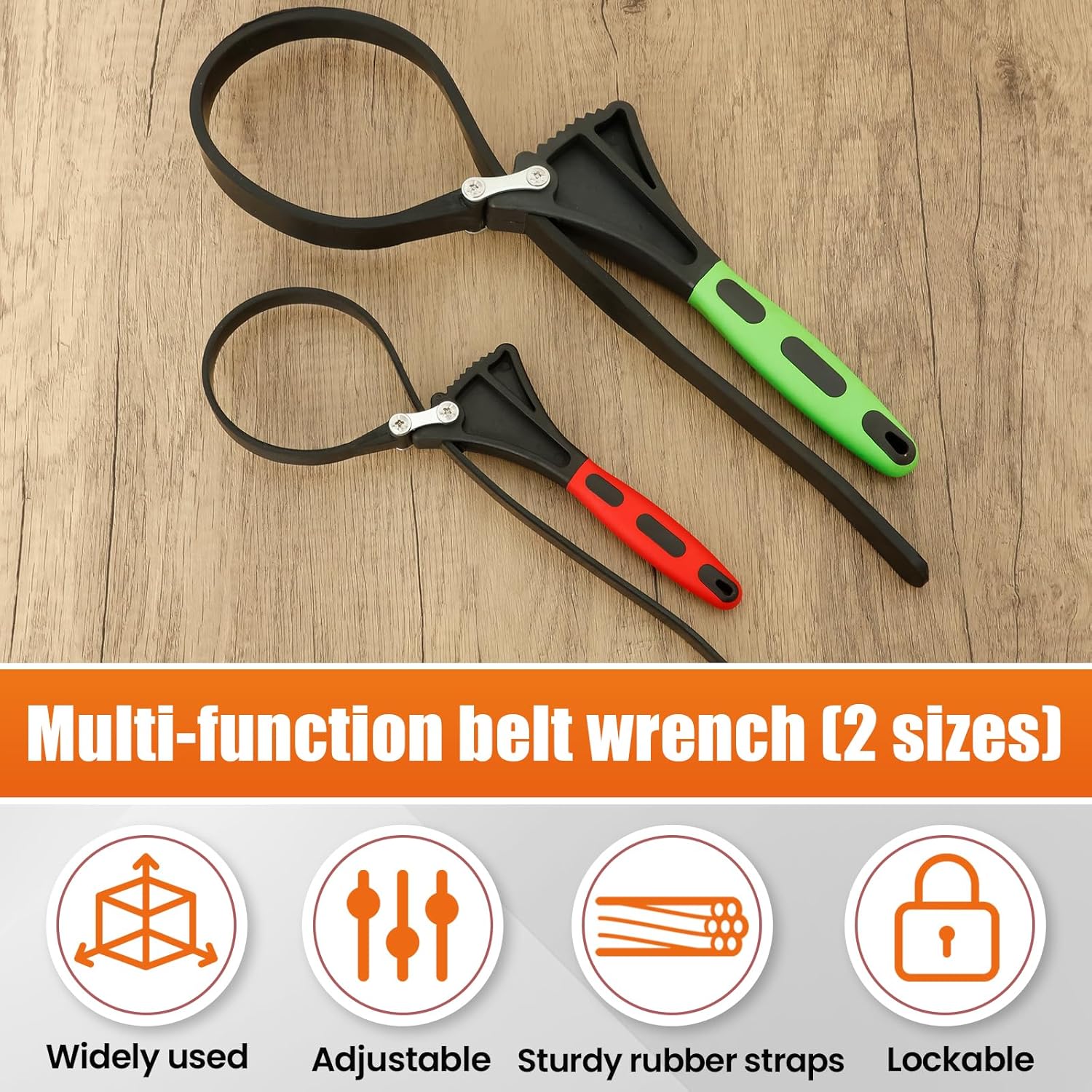 2 Pcs Adjustable Rubber Strap Wrench Set with Nonslip Handle Multifunctional Oil Filter Wrench with Max Diameter 4"" (Small) and 6""(Large) for Oil Filter, Jar Opener, Water Filter, Shower Head