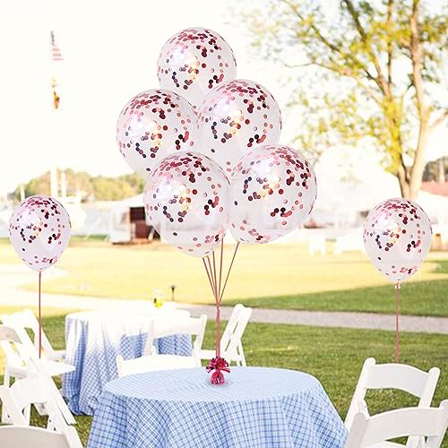 Miniatura 5 de Globos de confeti de oro rosa de 12 pulgadas (paquete de 20), globos brillantes para fiesta con confeti dorado rosa metálico prellenado, globo de