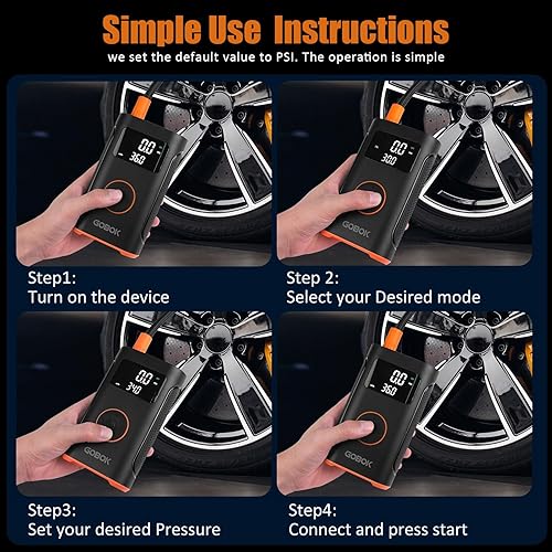 Miniatura 7 de Inflador de neumáticos Compresor de aire portátil con batería de 20000 mAh, bomba de aire inalámbrica de 160 PSI portátil, inflador de neumáticos