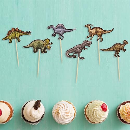Miniatura 3 de 36 piezas de decoración de cupcakes de dinosaurio rugido de dinosaurio para decoración de pasteles de dinosaurios para niños, temática de