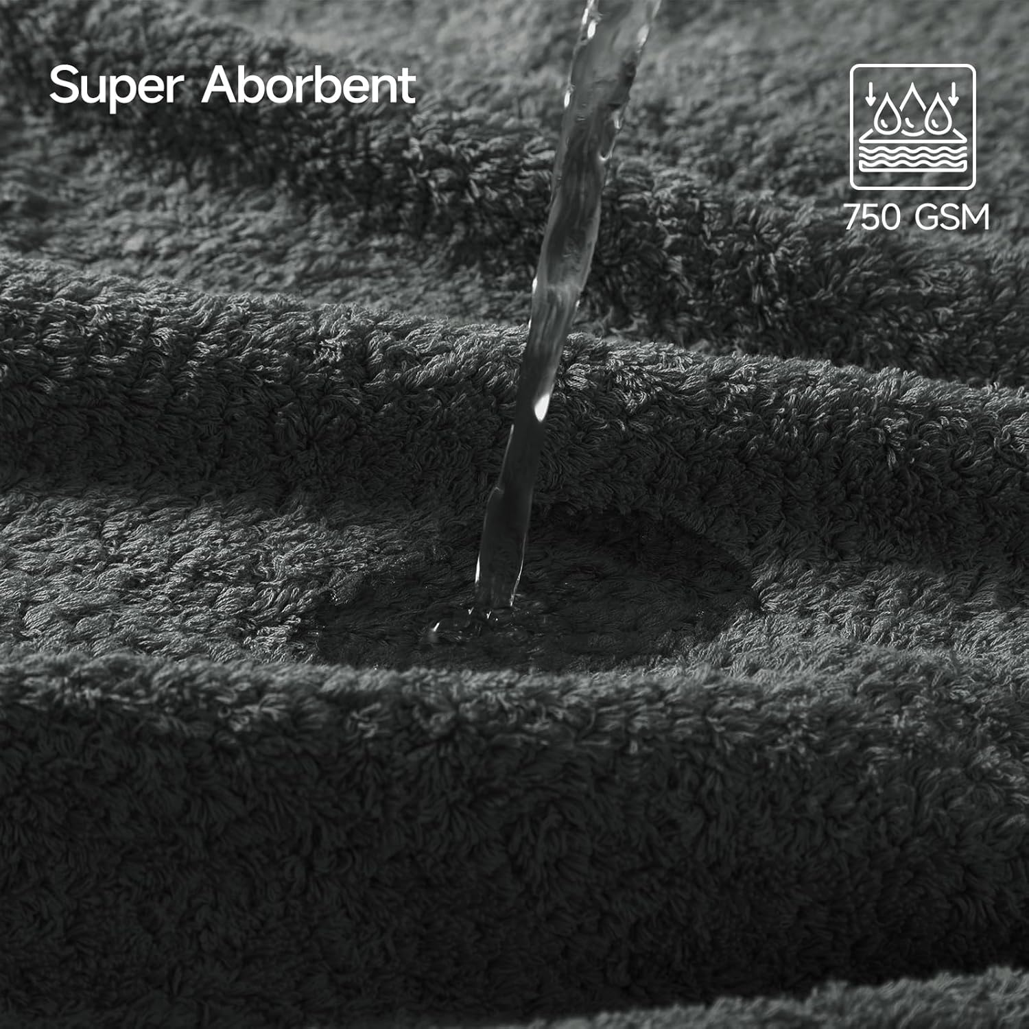 REDKISS Ultra-Plush Bath Towel Set - 750 GSM Premium Cotton Towels for Bathroom & Spa, Super Absorbent Quick-Dry Bath Sheets with No Shedding (4-Piece Set for Luxury Hotel & Home Use), Smoke Grey