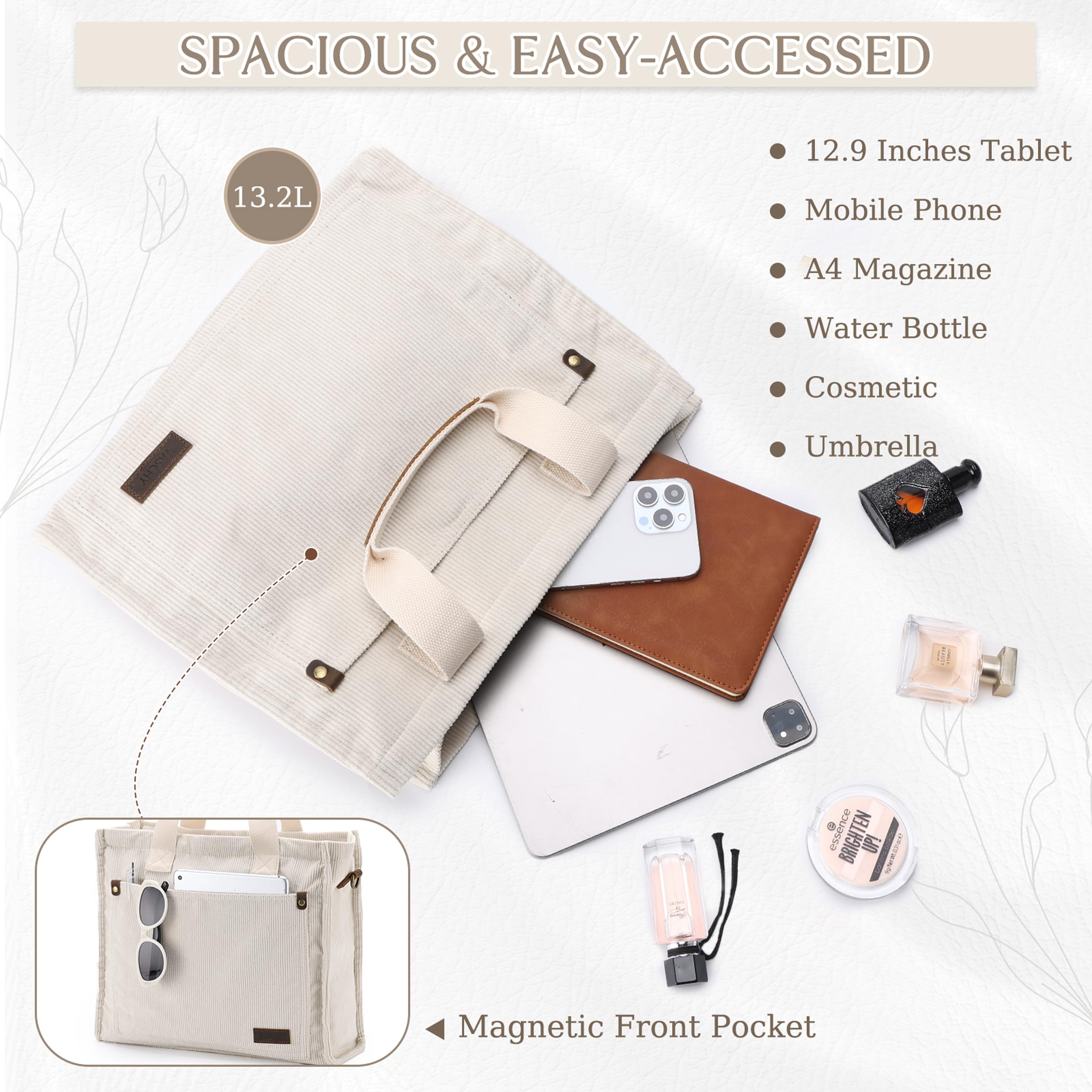 VASCHY Borsa Tote Università Donna, Elegante Borsa Tracolla per Shopping, Viaggio, Lavoro, Ufficio e Scuola