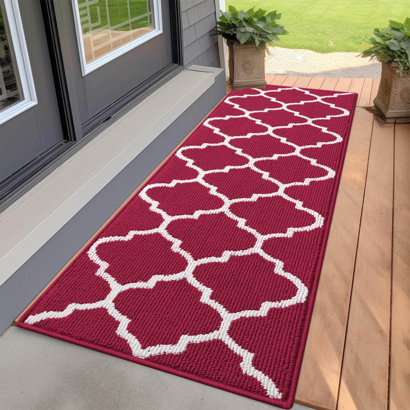 olanly indoor door mat, 59x20, non-slip absorbent resist dirt entrance mat, washable low-profile inside floor doormats for entryway, red