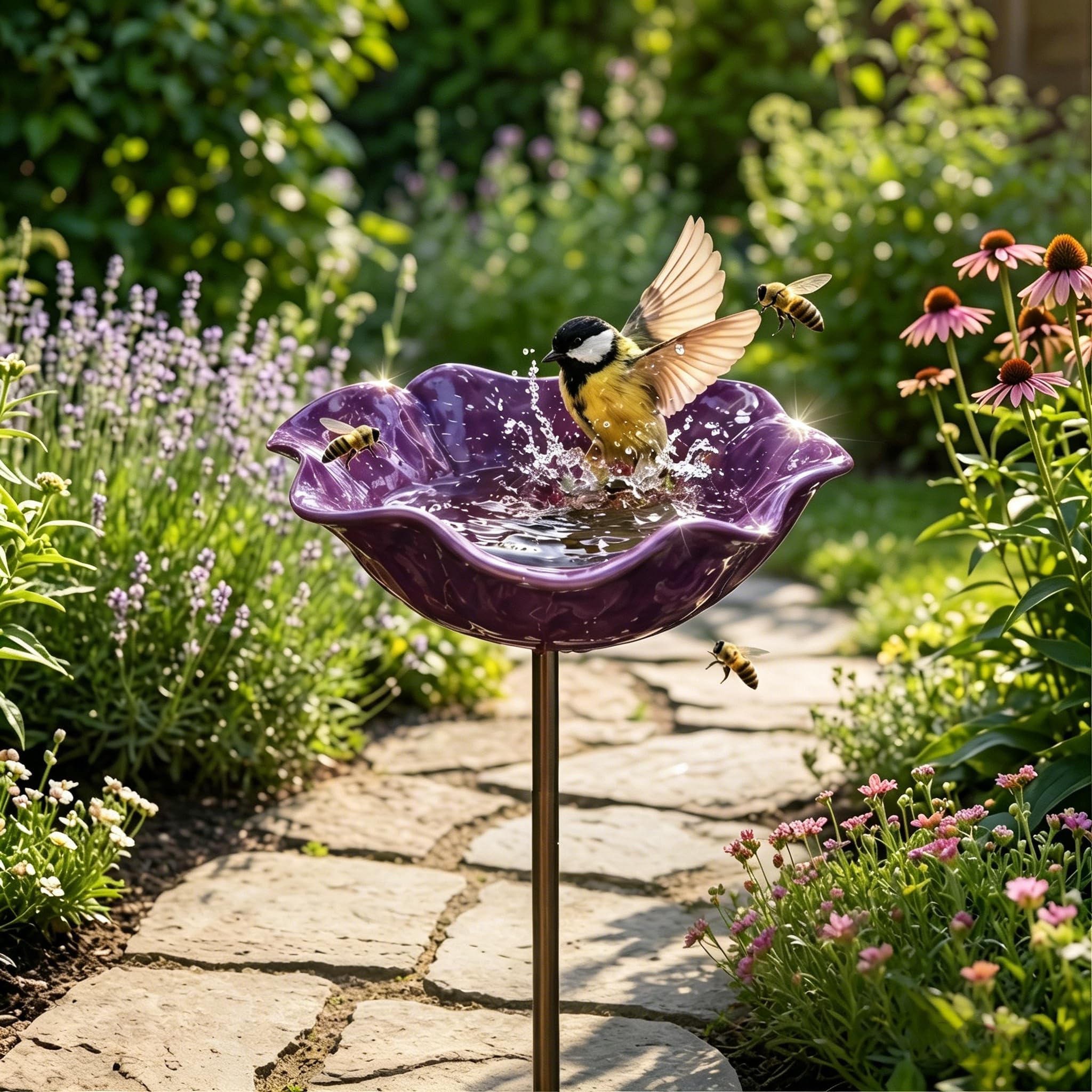 2026 New Handmade Metal Flower Garden Stake, Bird Bath For Garden, Bird Bath & Outdoor Decor For Nature Lovers, All-Weather Outdoor Decor