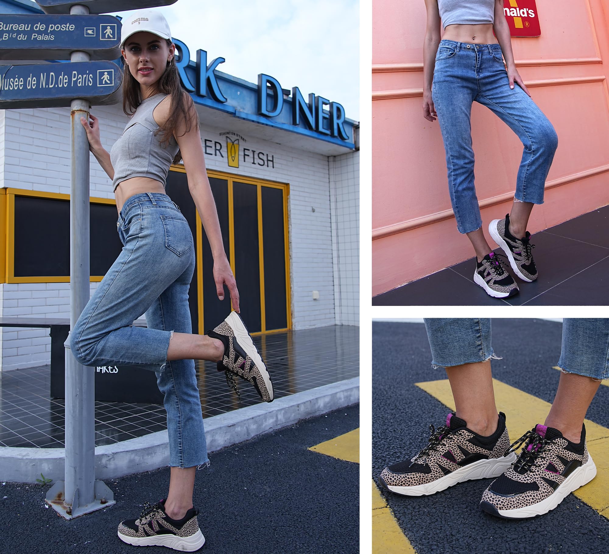 LUCKY STEP Zapatillas de Moda para Mujer - Plataforma de Leopardo para Caminar y Tenis
