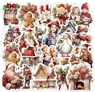 Vintage Christmas Stickers Pack 108pcs Holiday Watercolor Decals Scrapbo...