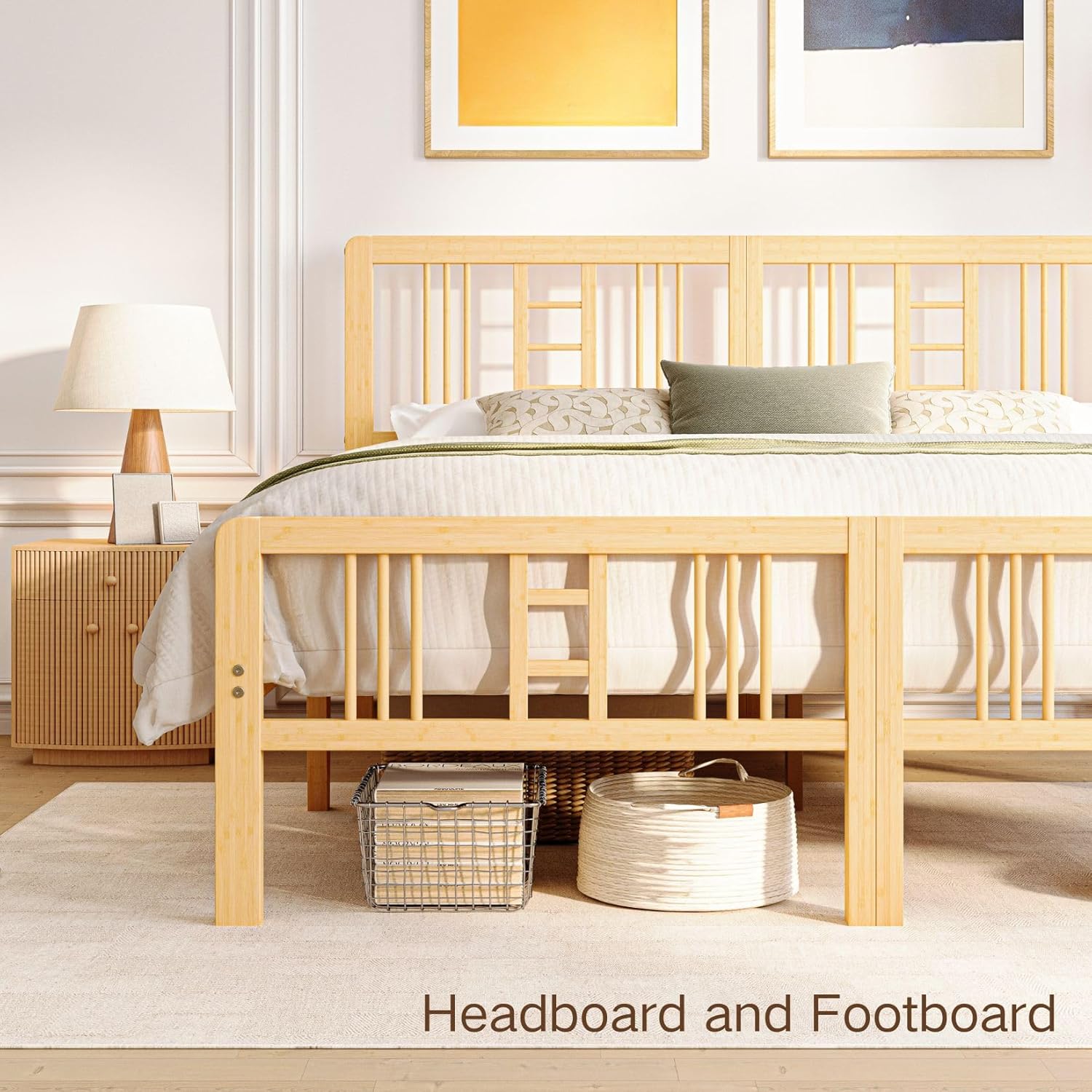Breezehome 12 Inch High Solid Bamboo Wood King Size Bed Frame with Headboard and Footboard, Platform King Bed Frame with Metal Slats, No Box Spring Needed, Easy to Assemble, Sturdy