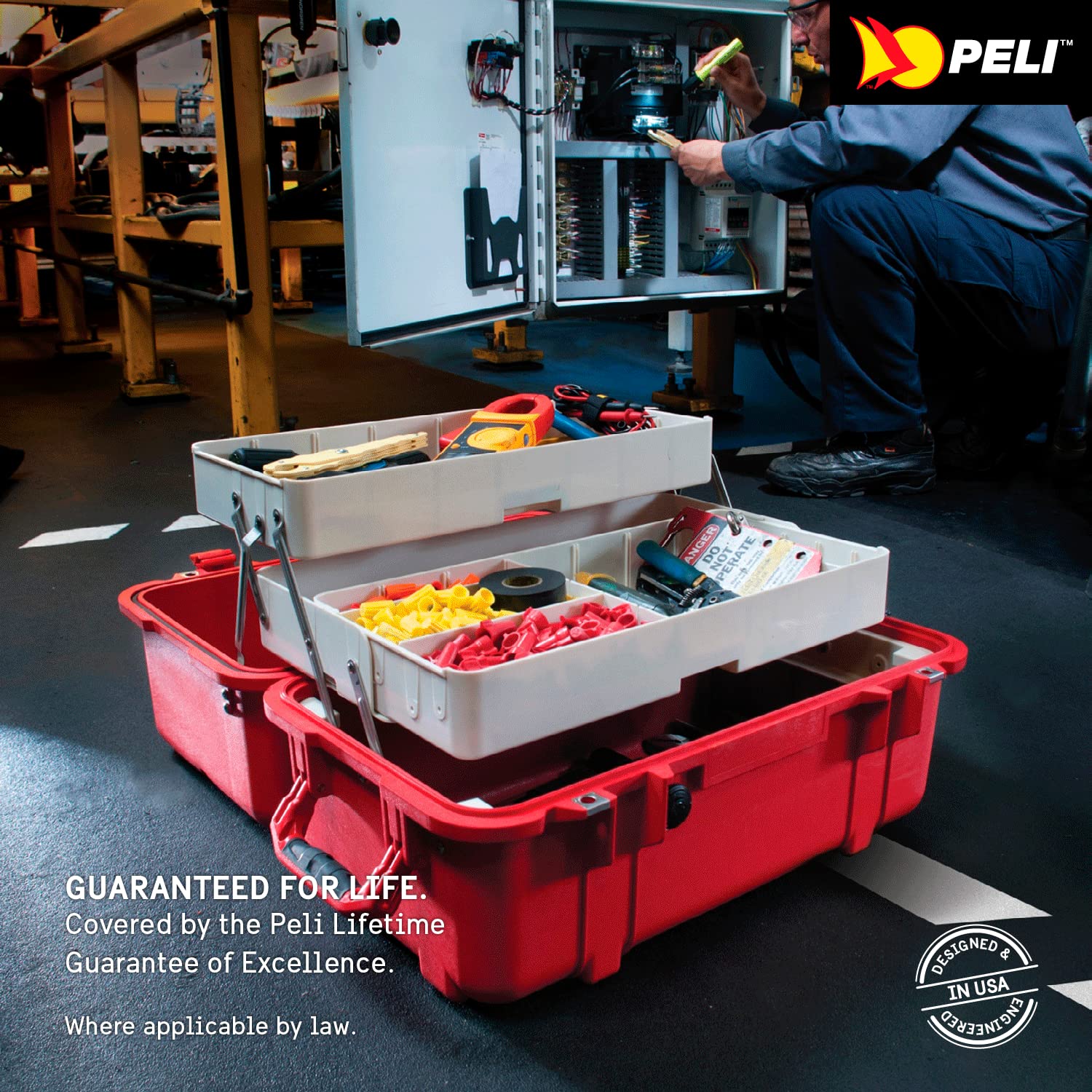PELI 1460TOOL Caja de Herramientas Profesional Resistente a los Golpes y estanca, IP66 Resistente al Agua y al Polvo, Fabricada en EE.UU, with Adjustable and Removable Tray Dividers, Color Negro, 33L